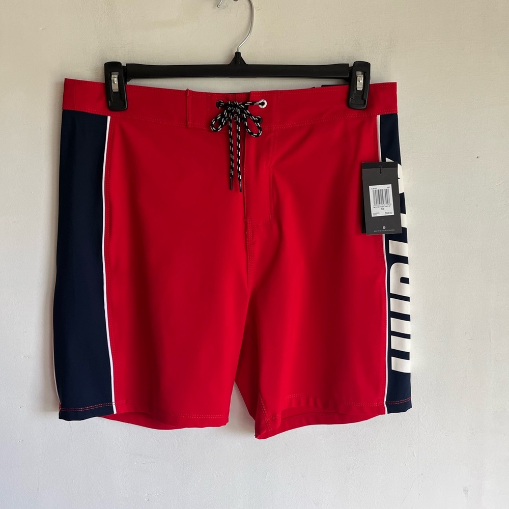 Hurley Phantom Red and Blue Board Shorts with Drawstring Waist NWT size 32